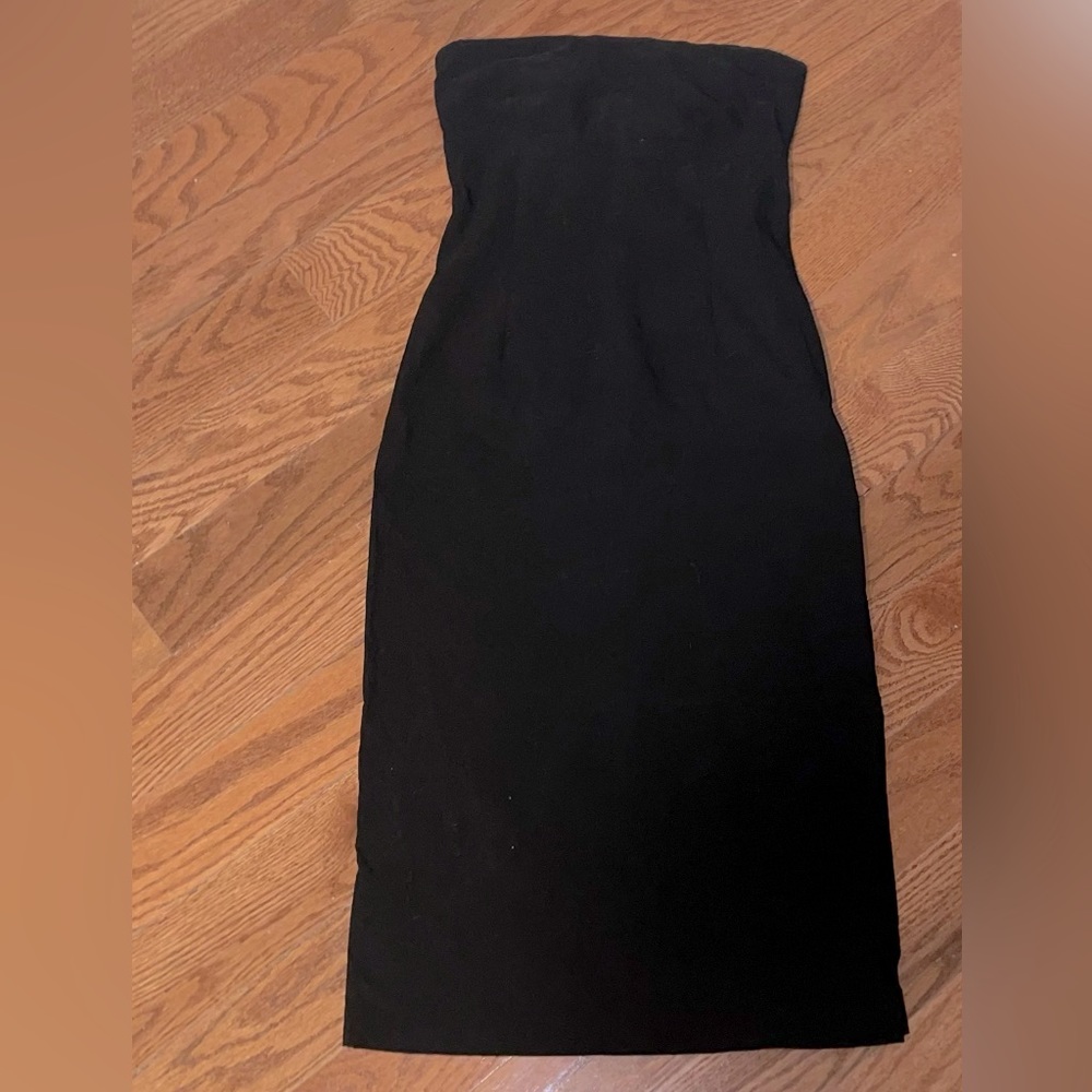 Black strapless midi dress